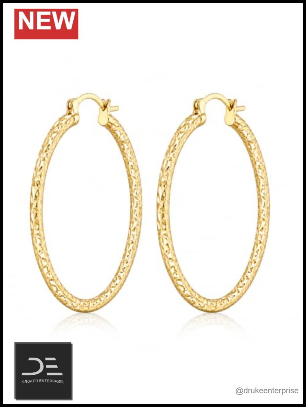 14K Gold Plated Textured Hoop Earrings Women Large Elegant